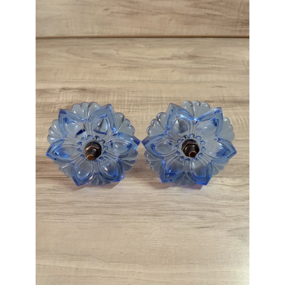 Pressed Cobalt Blue Sandwich Curtain Tie Backs Flower Shape PAIR